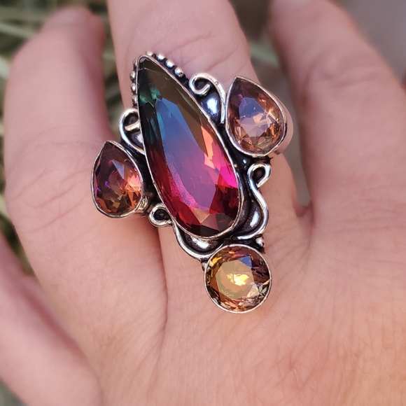 New Bi-Color Tourmaline 925 Silver Statement Ring. - Picture 4 of 16